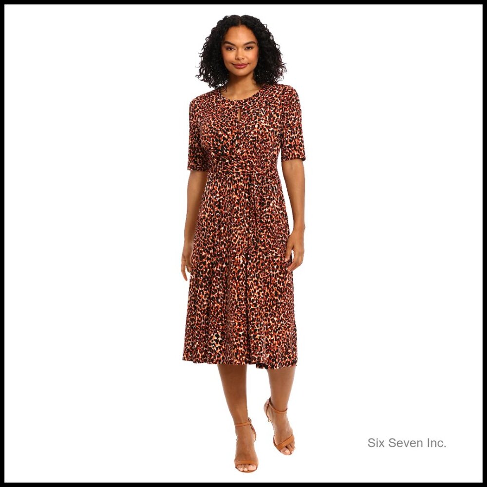 Side Tie Flattering Midi Length Matte Jersey Dress
